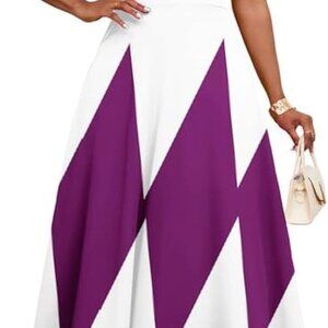 Womens Midi Dresses V Neck Cocktail Church Tea Dresses Short Sleeve A-Line Swing